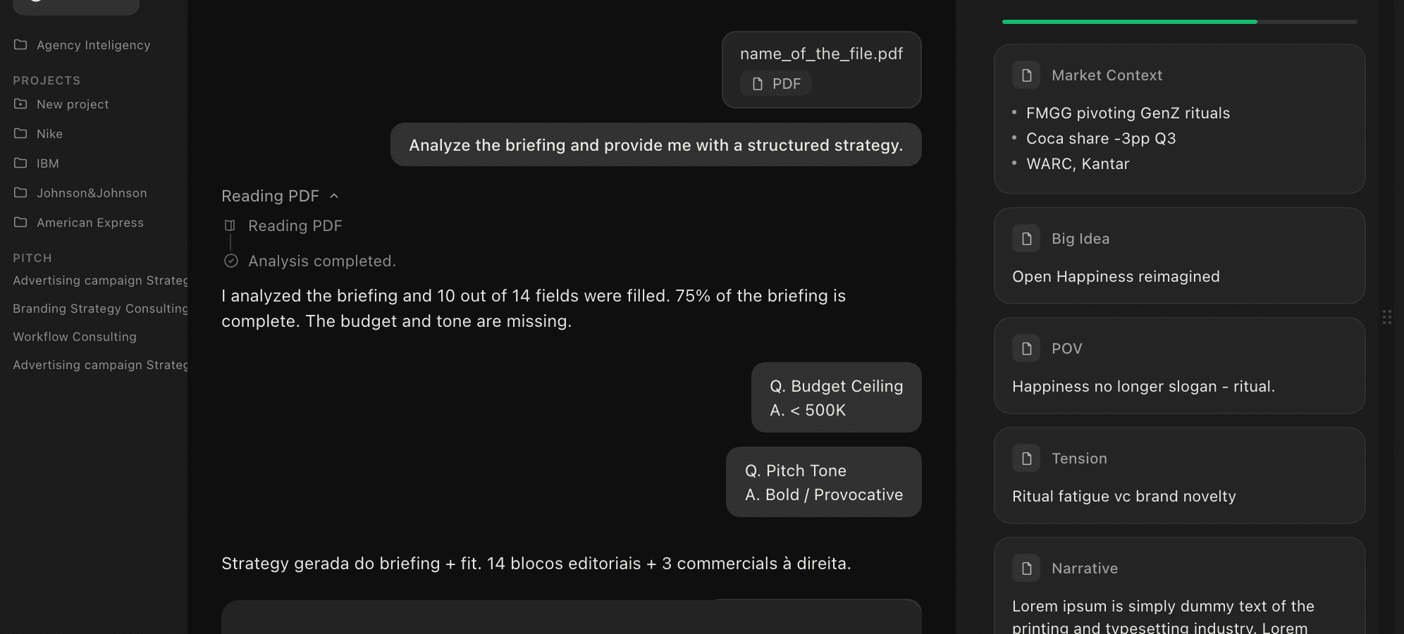 COR app: brief, strategy and deck workspace